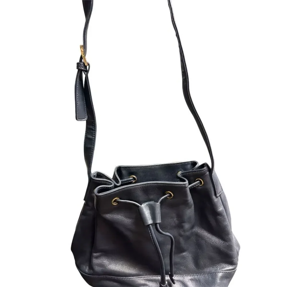 Giani Bernini Women's Blue Leather Hobo Bag w/ Drawstring Closure